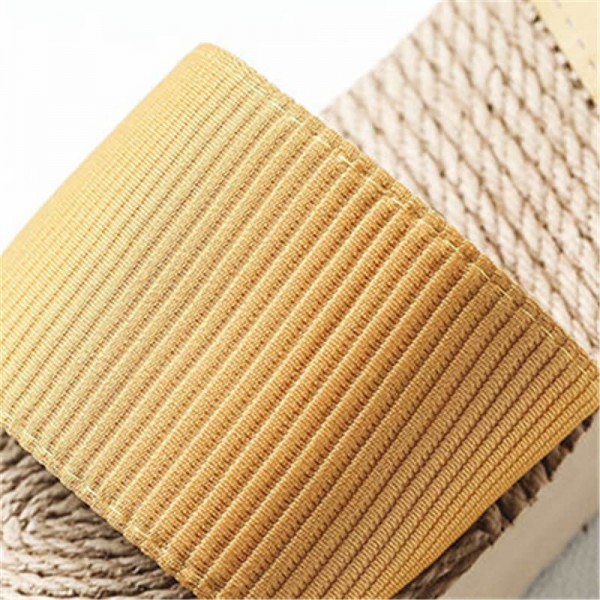 Size:5-8.5 Women Fashion Straw Weaving Wedge Sandy Beach Slippers