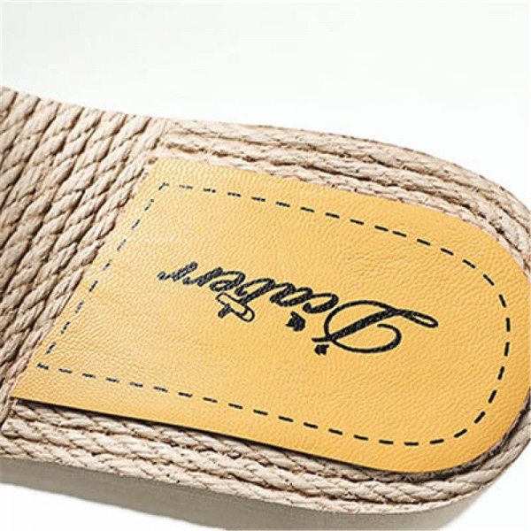 Size:5-8.5 Women Fashion Straw Weaving Wedge Sandy Beach Slippers