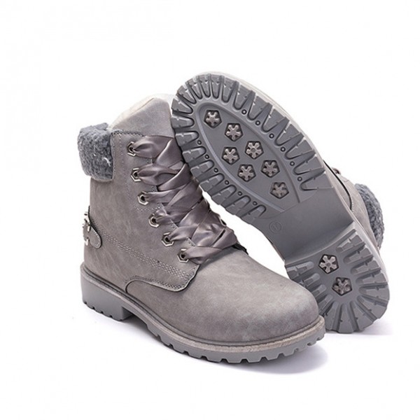 Size:5-12 Women Fashion Solid Color Fleece-Lined Lace-Up Short Boots