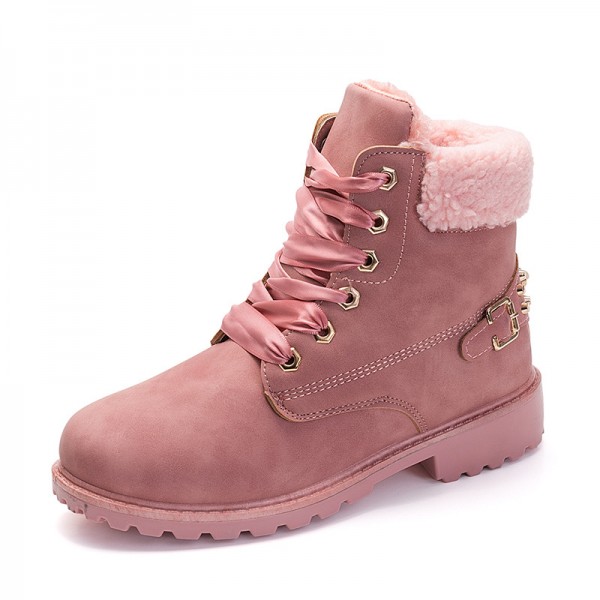 Size:5-12 Women Fashion Solid Color Fleece-Lined Lace-Up Short Boots