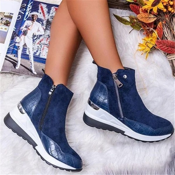 Size:4.5-11 Women Plus Size Solid Color Zipper Wedged Short Boots