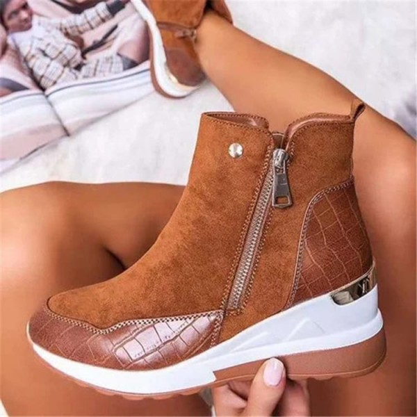 Size:4.5-11 Women Plus Size Solid Color Zipper Wedged Short Boots