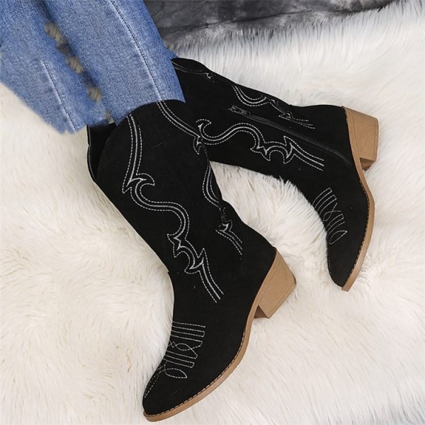 Size:4.5-11 Women Plus Size Solid Color Vintage Mid Calf Boots