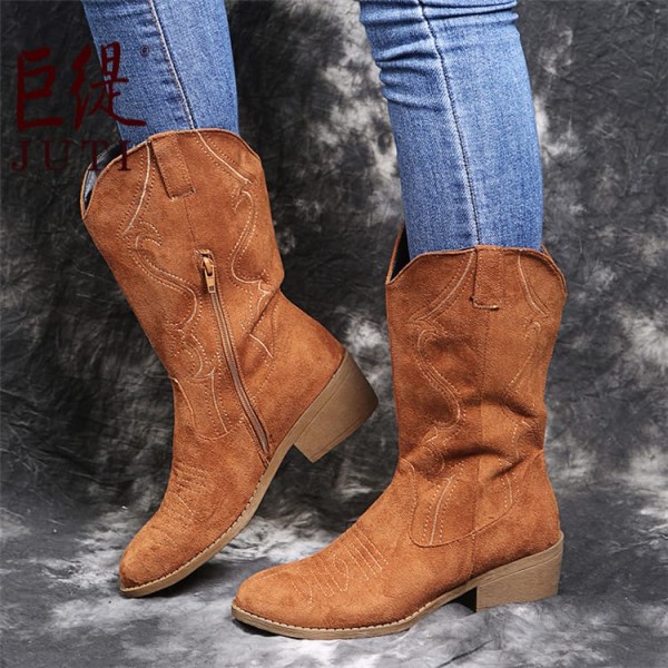 Size:4.5-11 Women Plus Size Solid Color Vintage Mid Calf Boots