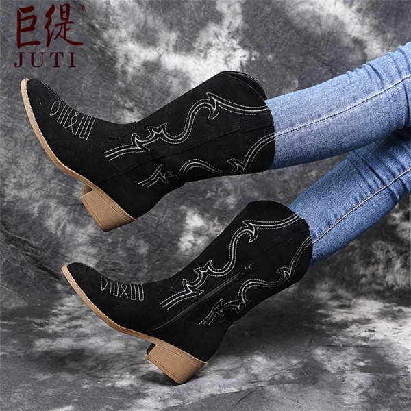 Size:4.5-11 Women Plus Size Solid Color Vintage Mid Calf Boots