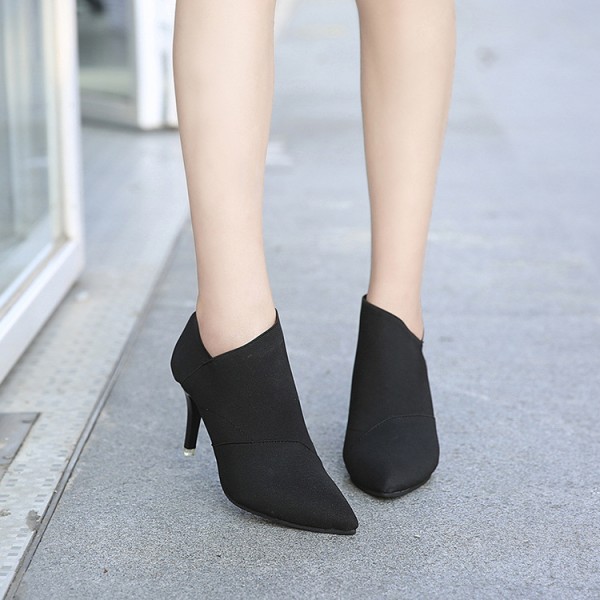 Women Basic Spring Pointed Toe Suede Solid Color Slip On Stiletto Short Boots