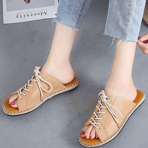 Size:4.5-11 Women Fashion Bandage Flat Slippers Shoes