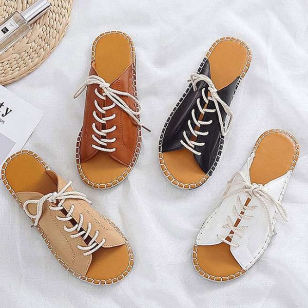 Size:4.5-11 Women Fashion Bandage Flat Slippers Shoes