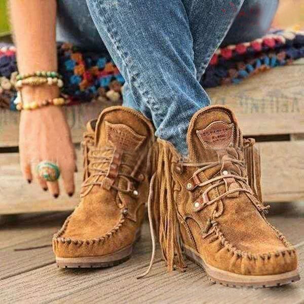 Vintage Fringed Plus Size Short Boots