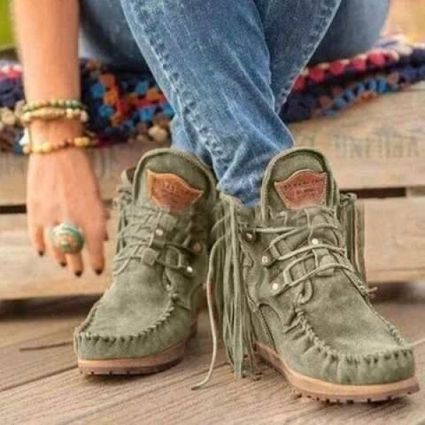 Vintage Fringed Plus Size Short Boots