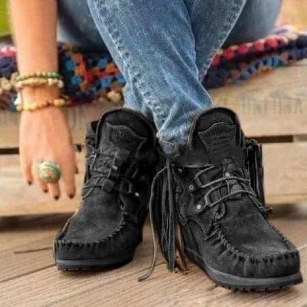 Vintage Fringed Plus Size Short Boots