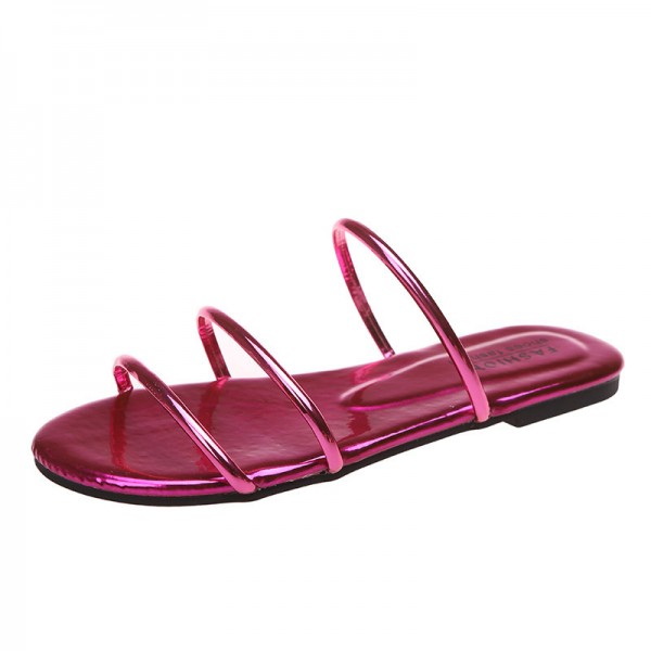 Women Fashion Bright Color Simple One-Line Flat Slippers