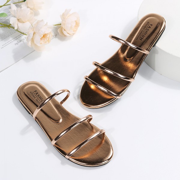 Women Fashion Bright Color Simple One-Line Flat Slippers