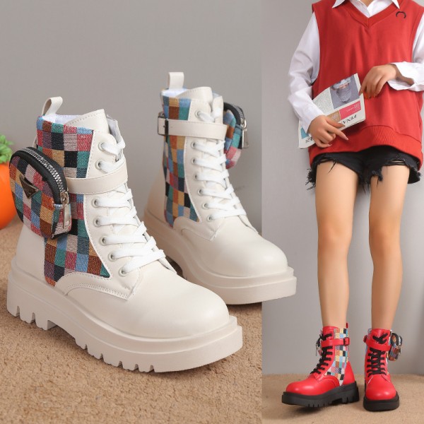 Women Fashion Lace Up Round Toe Platform Short Boots