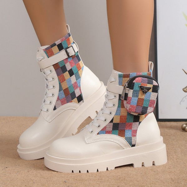 Women Fashion Lace Up Round Toe Platform Short Boots