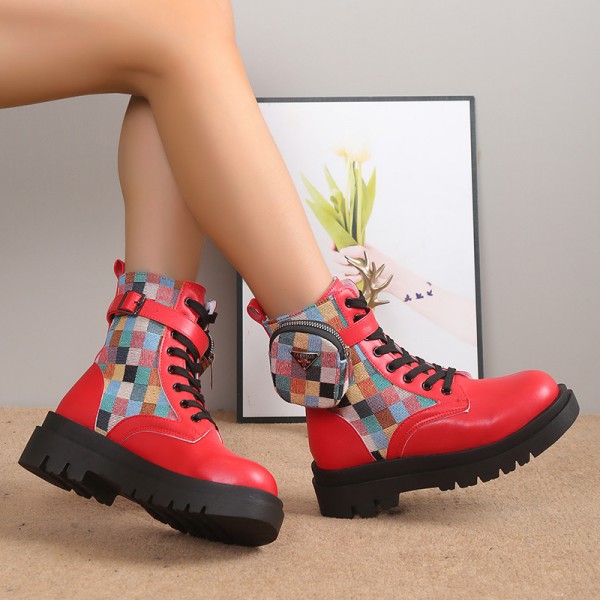 Women Fashion Lace Up Round Toe Platform Short Boots