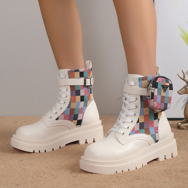 Women Fashion Lace Up Round Toe Platform Short Boots