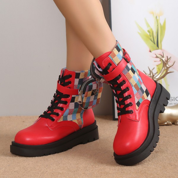 Women Fashion Lace Up Round Toe Platform Short Boots