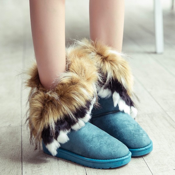 Women'S Fashion Round Toe Faux Fox Fur Snow Boots