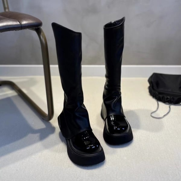 Women Fashion Long Boots Round Head Thick Bottom High Boots