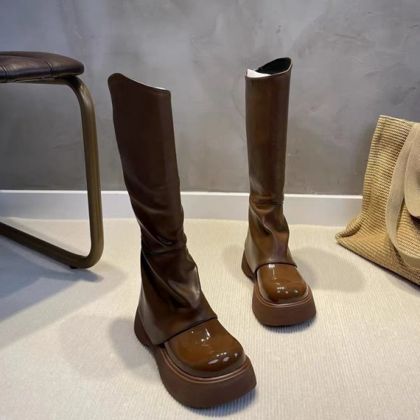 Women Fashion Long Boots Round Head Thick Bottom High Boots