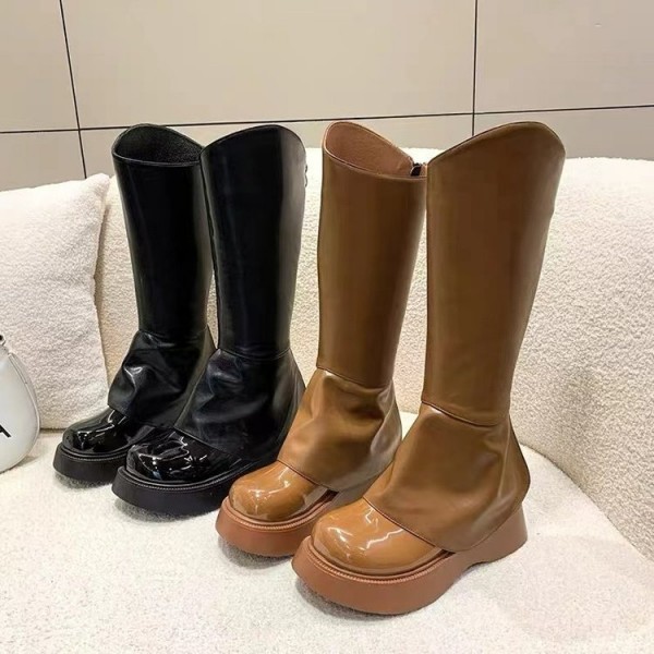 Women Fashion Long Boots Round Head Thick Bottom High Boots