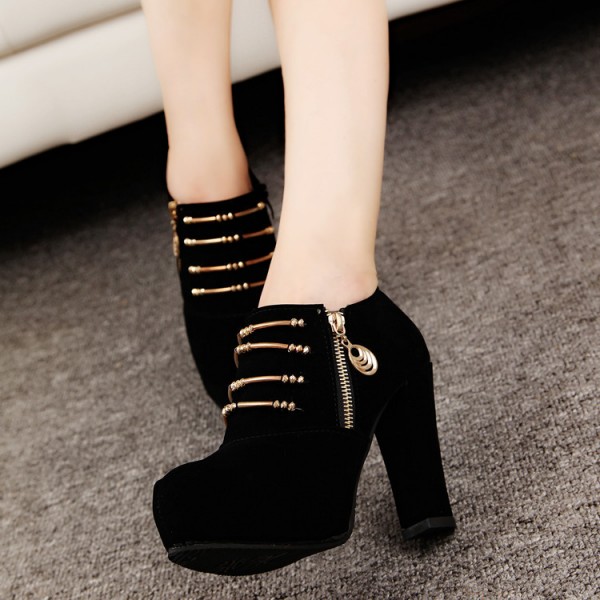 Women'S Fashion Suede Platform Chunky Heel Side Zip Short Boots