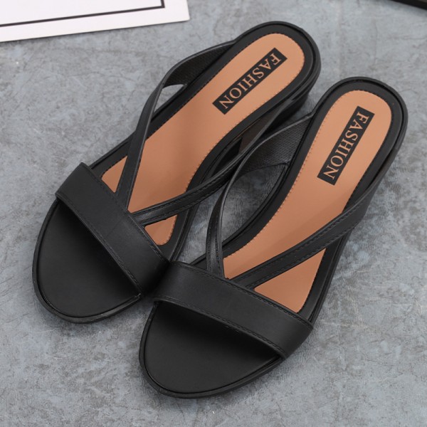 Women Fashion Cross Strap Low Heel Slippers