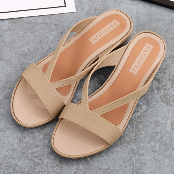 Women Fashion Cross Strap Low Heel Slippers