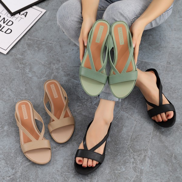 Women Fashion Cross Strap Low Heel Slippers