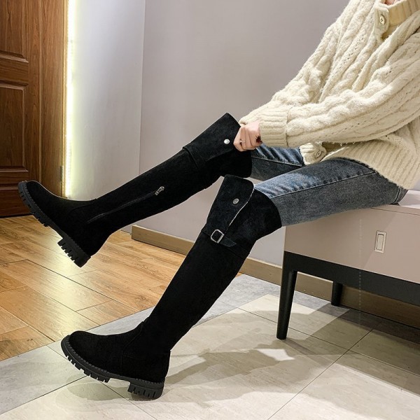 Autumn And Winter Women Fashion Solid Color Belt Buckle Over The Knee Snow Boots