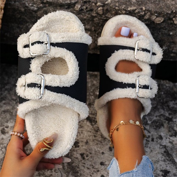 Autumn Winter Women Fashion Plus Size Thick-Soled Lamb Wool Slippers