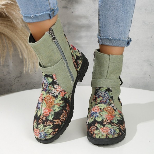 Autumn Winter Women Fashion Multicolor Side Zipper Round Toe Vintage Suede Short Boots