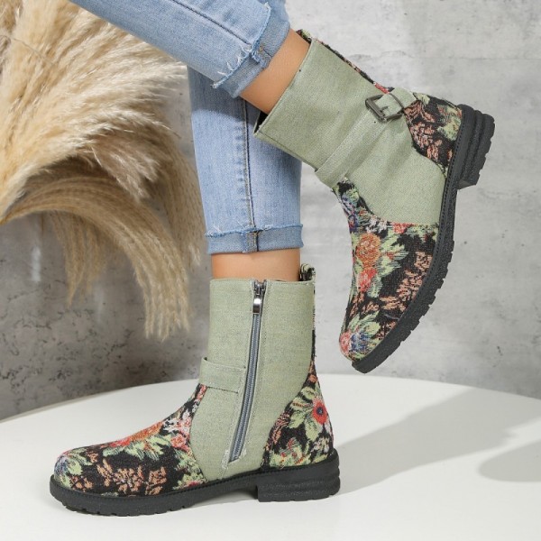 Autumn Winter Women Fashion Multicolor Side Zipper Round Toe Vintage Suede Short Boots