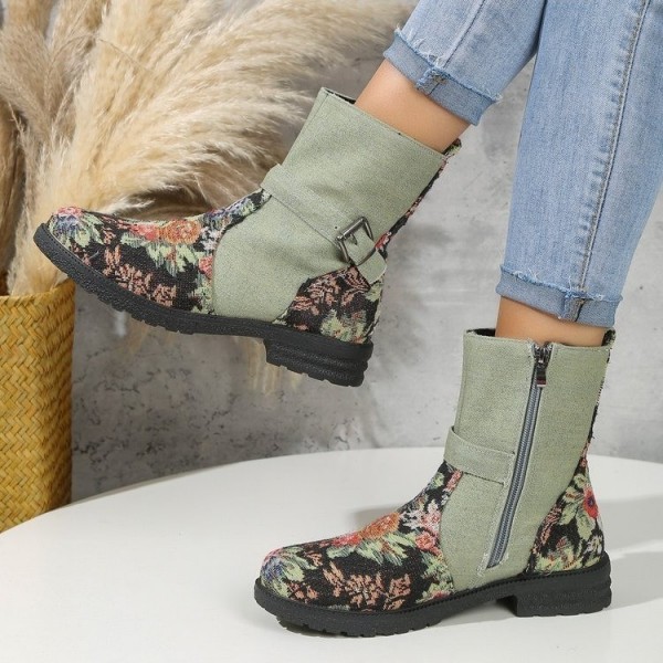 Autumn Winter Women Fashion Multicolor Side Zipper Round Toe Vintage Suede Short Boots