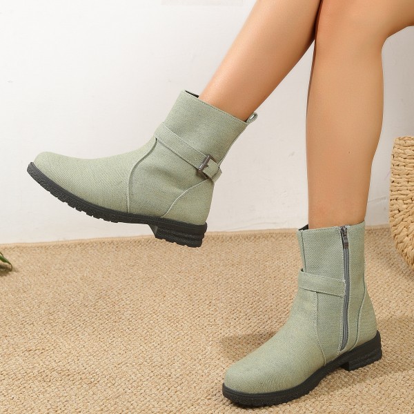 Autumn Winter Women Fashion Multicolor Side Zipper Round Toe Vintage Suede Short Boots