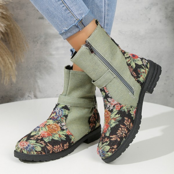 Autumn Winter Women Fashion Multicolor Side Zipper Round Toe Vintage Suede Short Boots