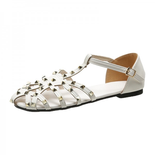 Women Fashion Plus Size Studded Cutout Flat Sandals