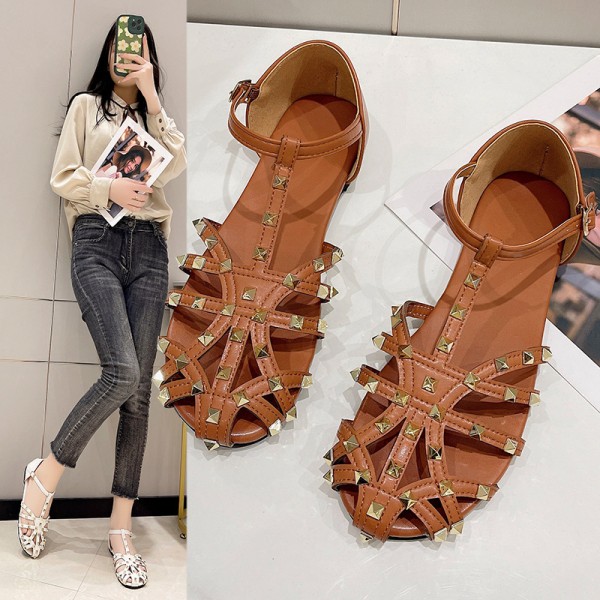 Women Fashion Plus Size Studded Cutout Flat Sandals