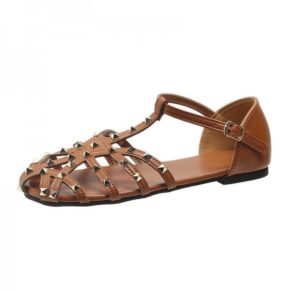 Women Fashion Plus Size Studded Cutout Flat Sandals