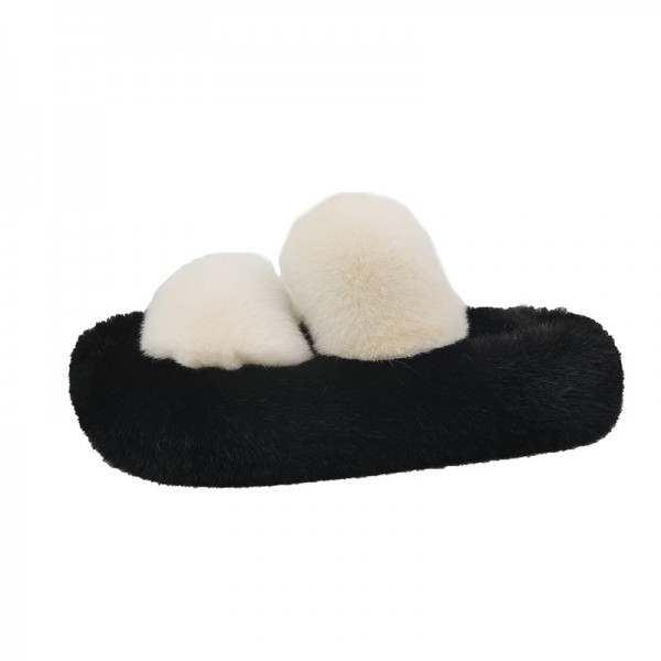 Autumn And Winter Women Fashion Plush Round Toe Flat Slippers