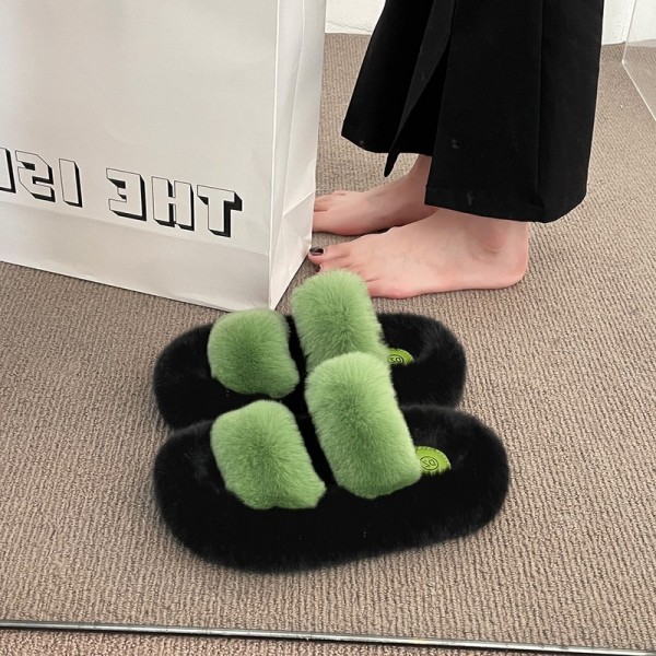 Autumn And Winter Women Fashion Plush Round Toe Flat Slippers