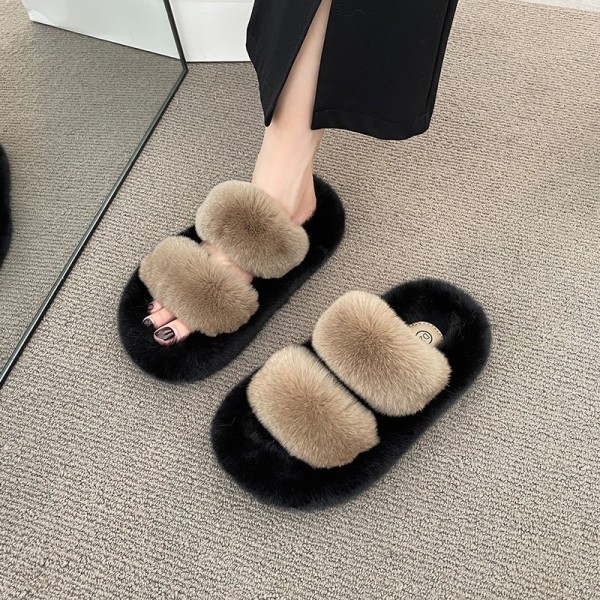 Autumn And Winter Women Fashion Plush Round Toe Flat Slippers