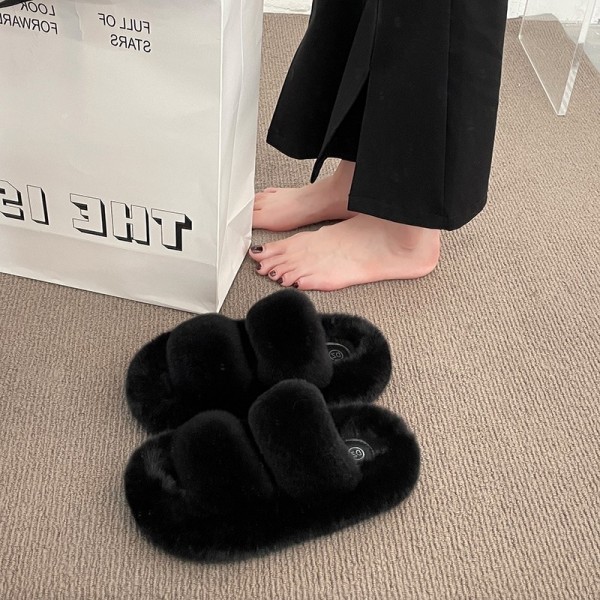 Autumn And Winter Women Fashion Plush Round Toe Flat Slippers