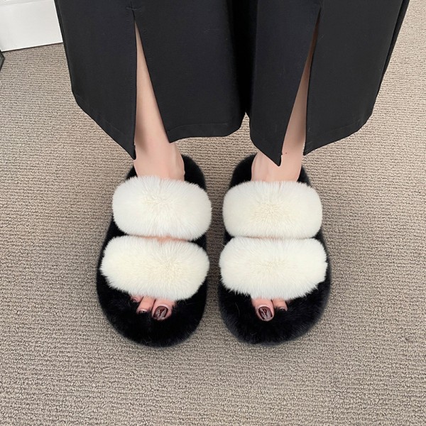 Autumn And Winter Women Fashion Plush Round Toe Flat Slippers