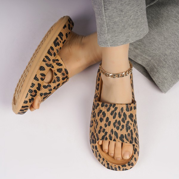 Women Fashion Plus Size Leopard Printed Round Flat Slippers