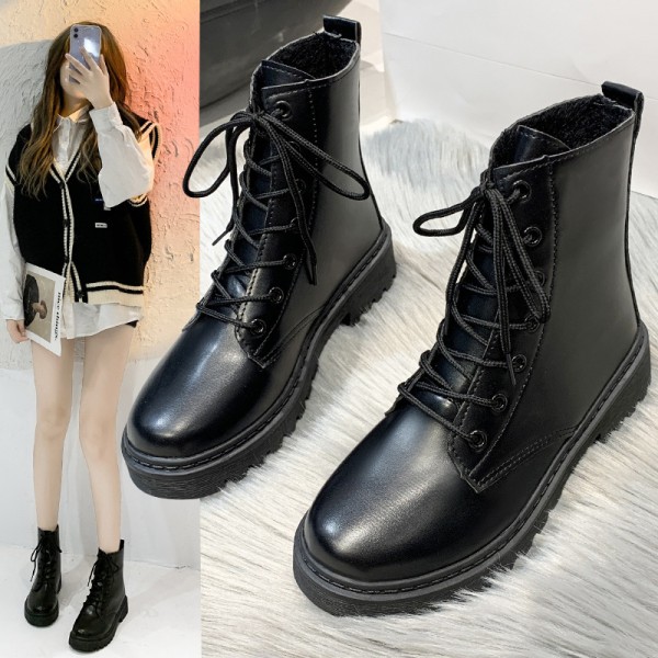 Women Fashion British Style Round Toe Lace Short Boots