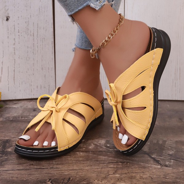 Women Retro Plus Size Bow Cut-Out Slippers