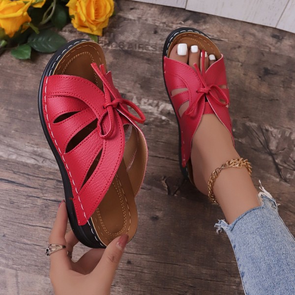 Women Retro Plus Size Bow Cut-Out Slippers