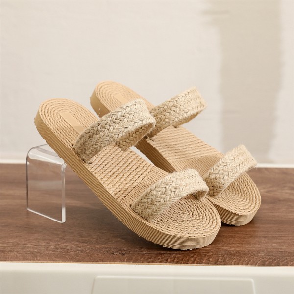 Women Casual Plus Size Ethnic Style Imitation Straw Slippers